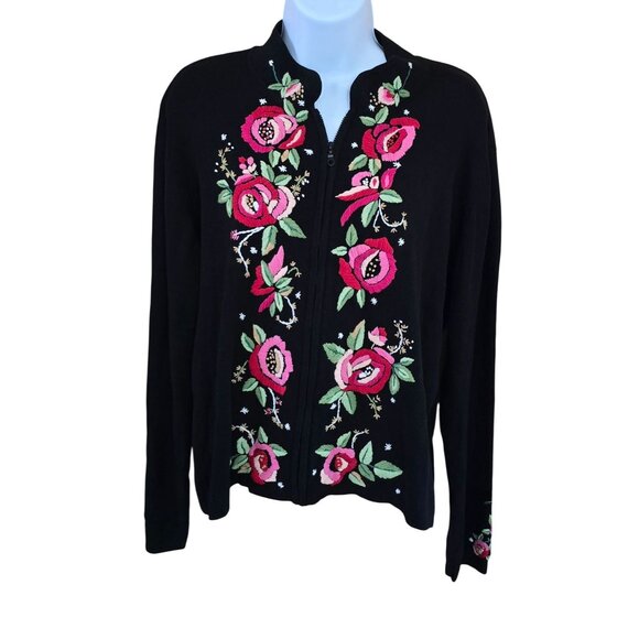 Floral Embroidered Cardigan Sweater Rose fairycore whimsygoth grannycore - Picture 1 of 7